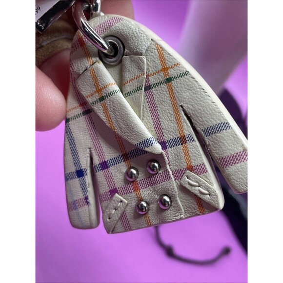 VTG ULTRA RARE COACH TATTERSALL Plaid Peacoat Bag Charm Key Tag Preppy Academia